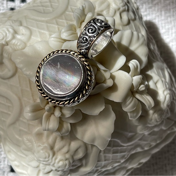 Avon Jewelry - VINTAGE | AVON Silver & Gold Tone Pendant with Faux Mother Of Pearl Detail